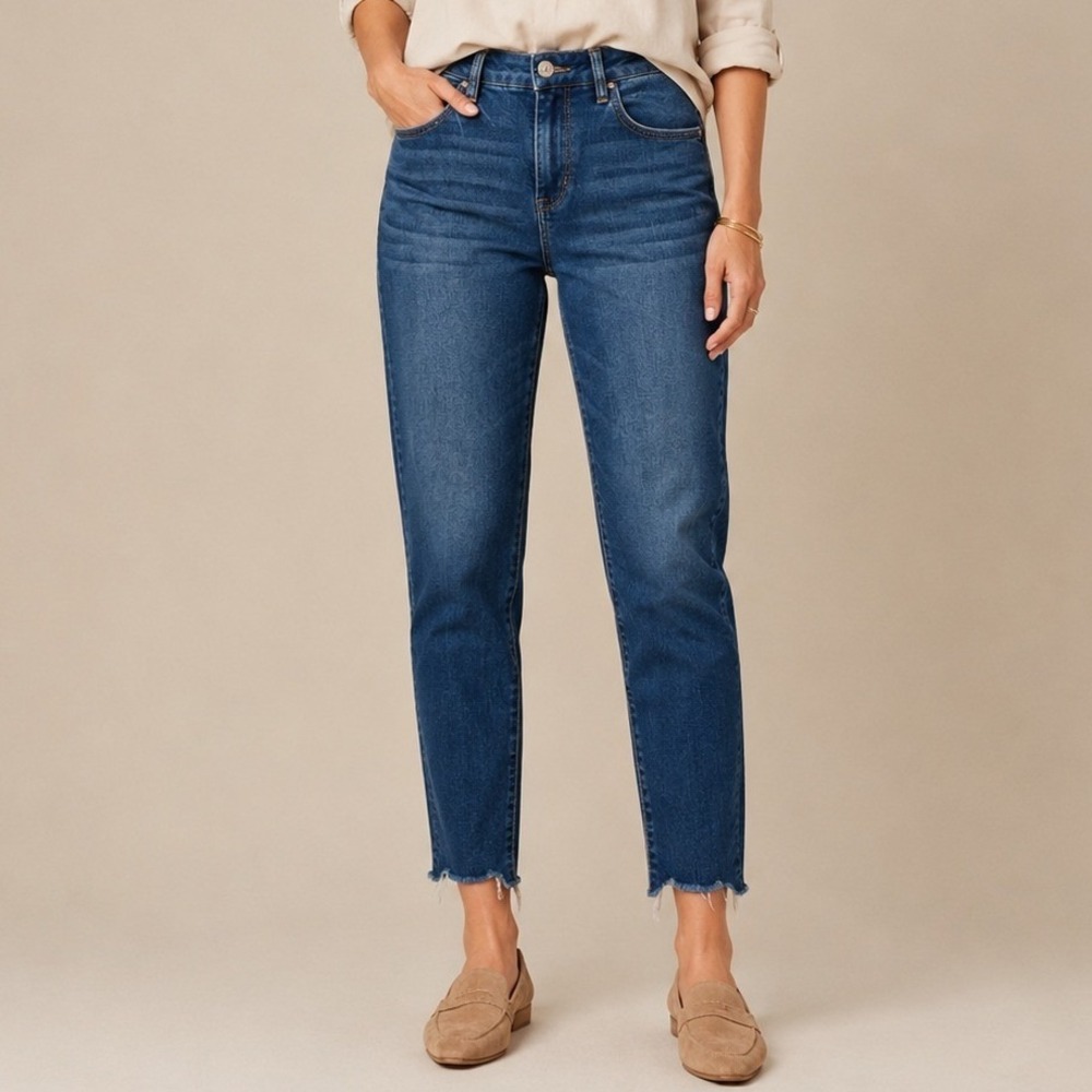American Eagle Slim Straight Jeans Blue Raw Hem Next Level Stretch Preppy 4P